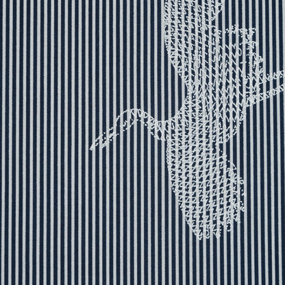 Navy and White Striped Cotton Poplin with Cranes Full