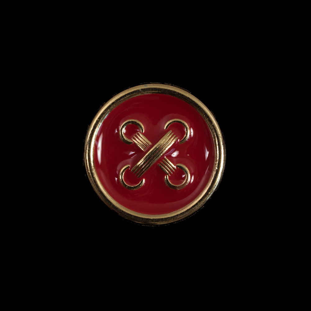 Italian Red and Gold Metal Button - 32L/20mm