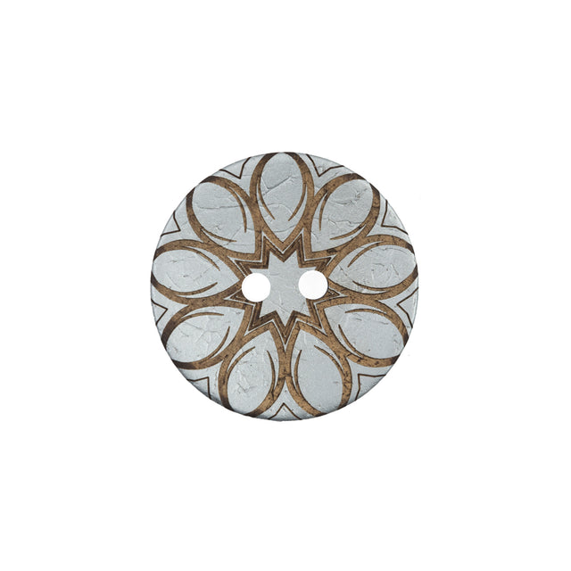 Italian Metallic Silver Floral Coconut Button - 32L/20mm