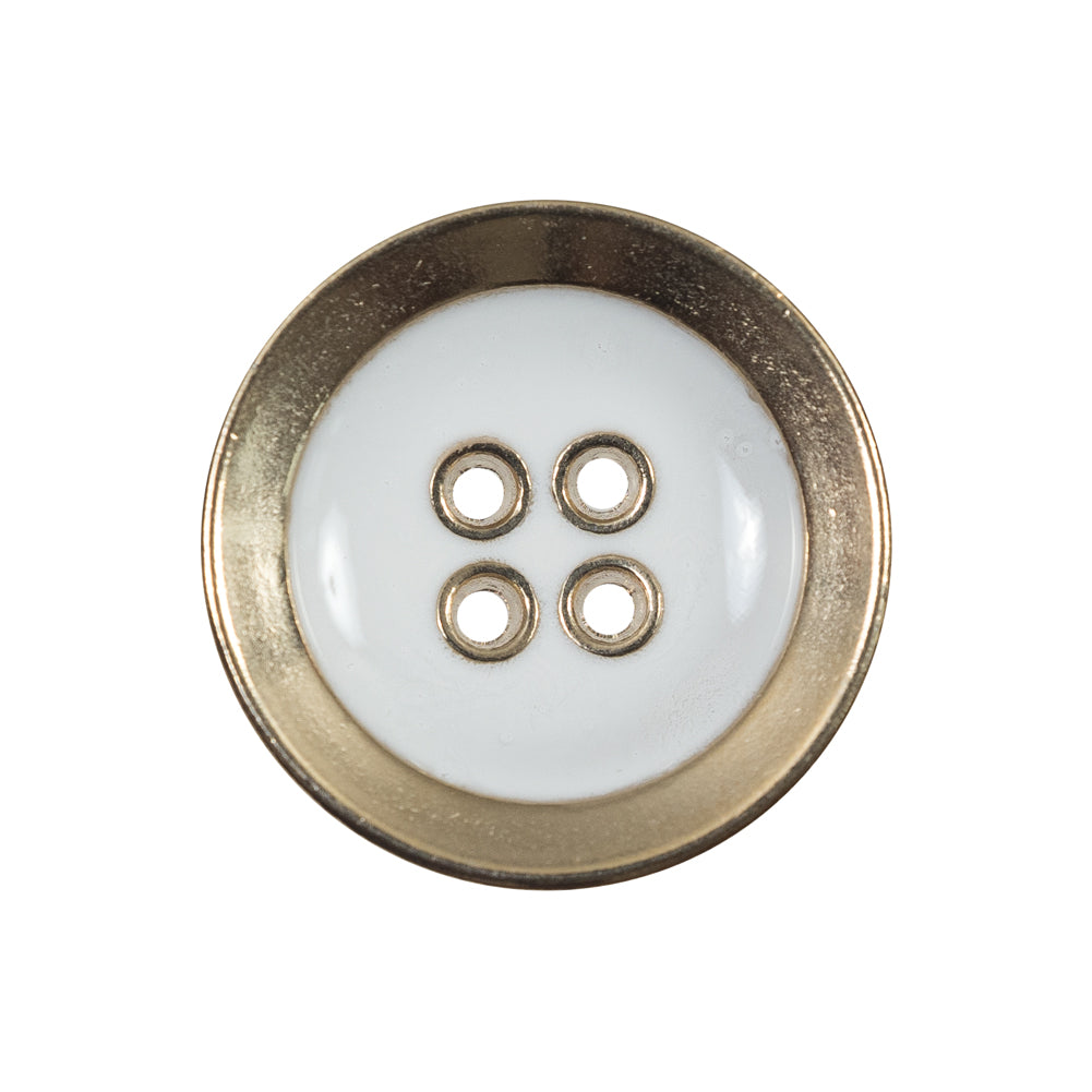 Italian White and Gold Metal 4-Hole Button - 40L/25mm
