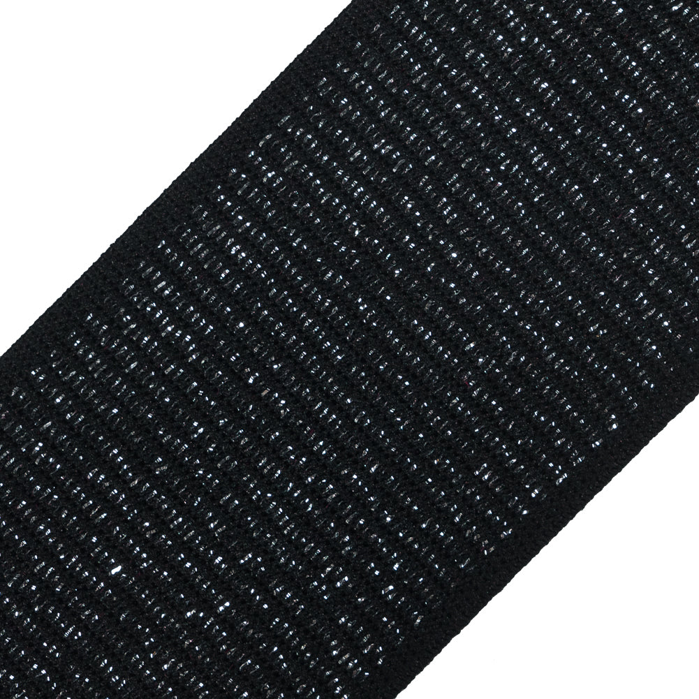 Italian Black and Metallic Silver Elastic Trim - 2.75 - Detail