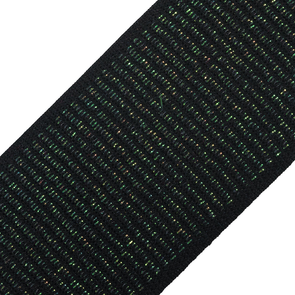 Italian Black and Metallic Green Elastic Trim - 2.75 - Detail