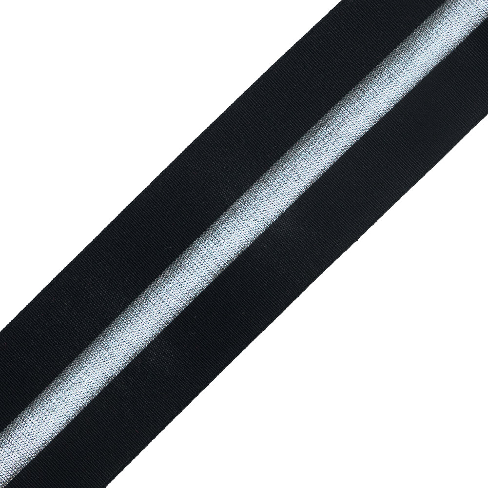 Italian Black and Metallic Silver Elastic Trim - 1.5" Detail