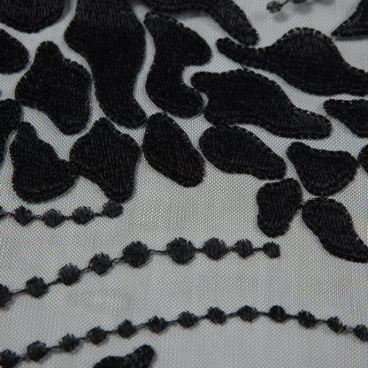 Black Abstract Embroidery on Black Mesh Detail