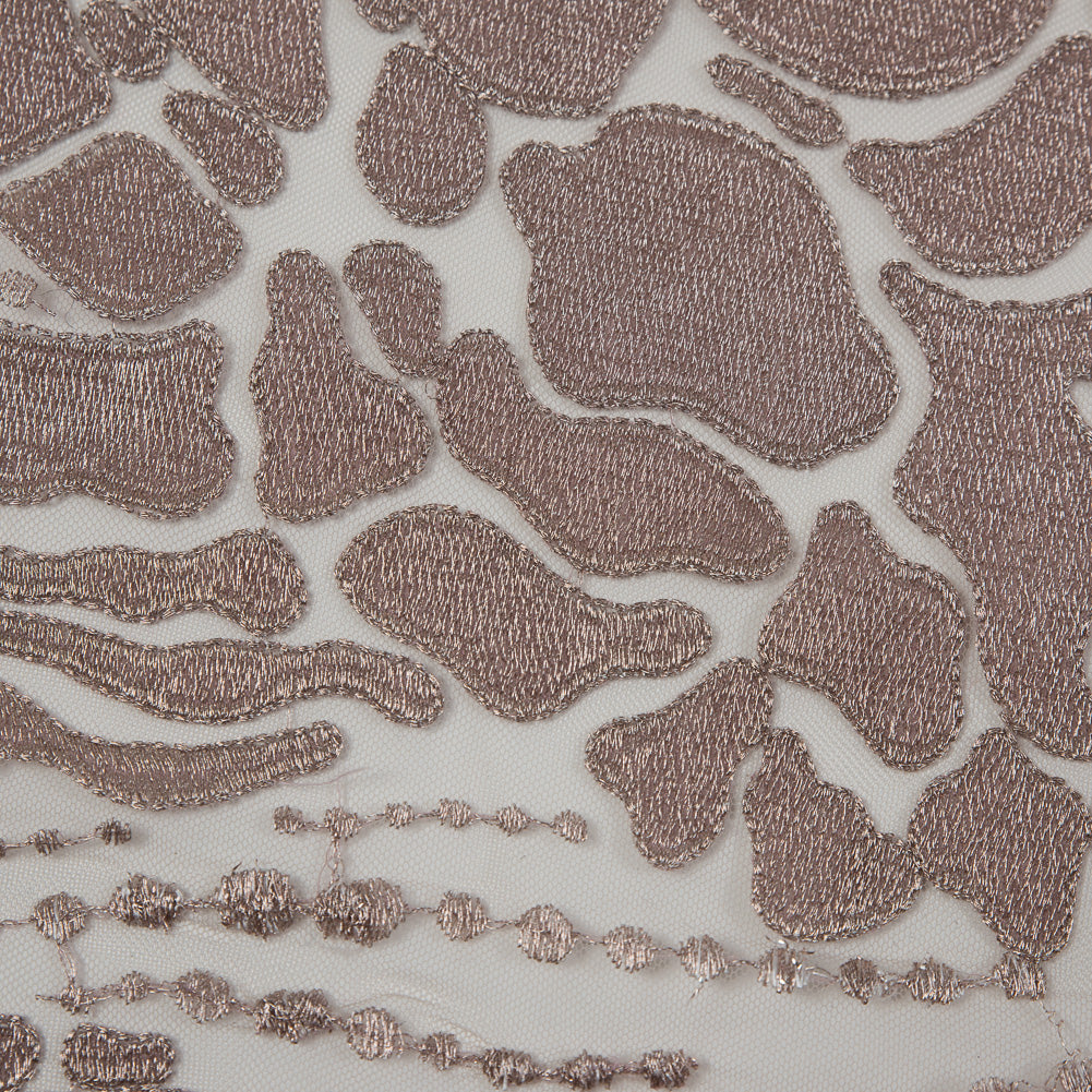 Metallic Mauve Abstract Embroidery on Pink Mesh Detail
