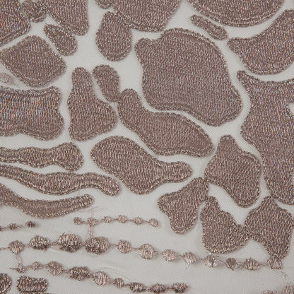 Metallic Mauve Abstract Embroidery on Pink Mesh Detail