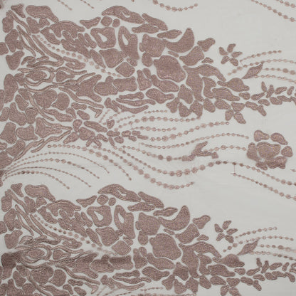 Metallic Mauve Abstract Embroidery on Pink Mesh
