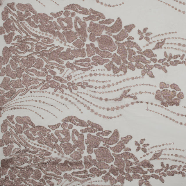 Metallic Mauve Abstract Embroidery on Pink Mesh
