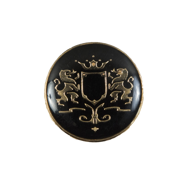 Italian Black and Gold Metal Crest Shank Back Button - 36L/23mm