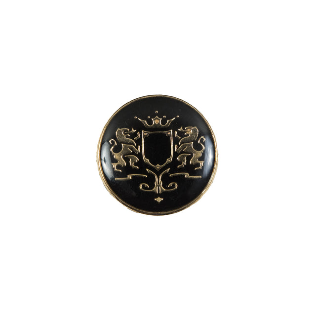 Italian Black and Gold Metal Crest Shank Back Button - 24L/15mm