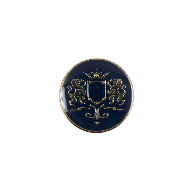 Italian Navy and Gold Metal Crest Shank Back Button - 24L/15mm