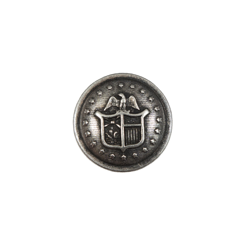 Italian Old Silver Military Shank Back Button - 24L/15mm