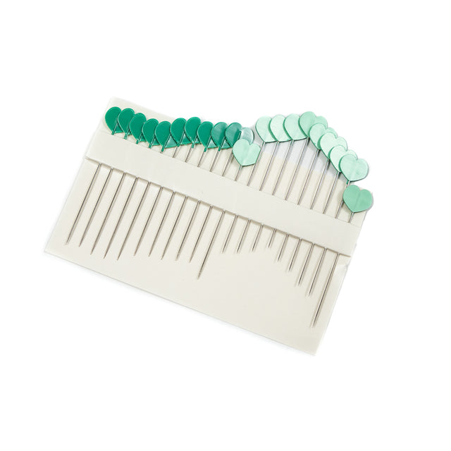 Clover Green Heart Shaped Pins - 20 Count