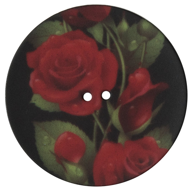 Italian Black Floral Printed 2-Hole Button - 64L/40mm