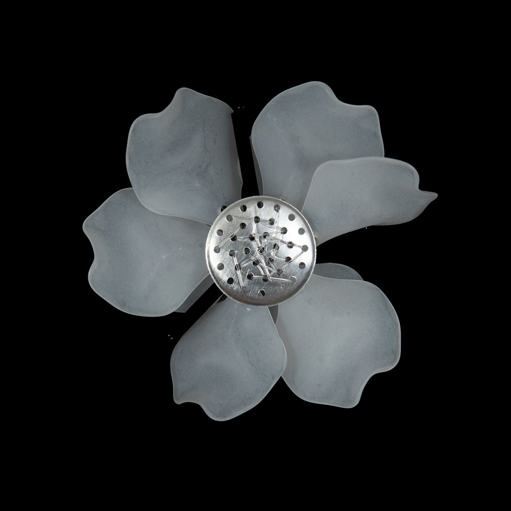 Italian Frosted White 3D Flower Applique with Black Beads - 2.5 - Detail