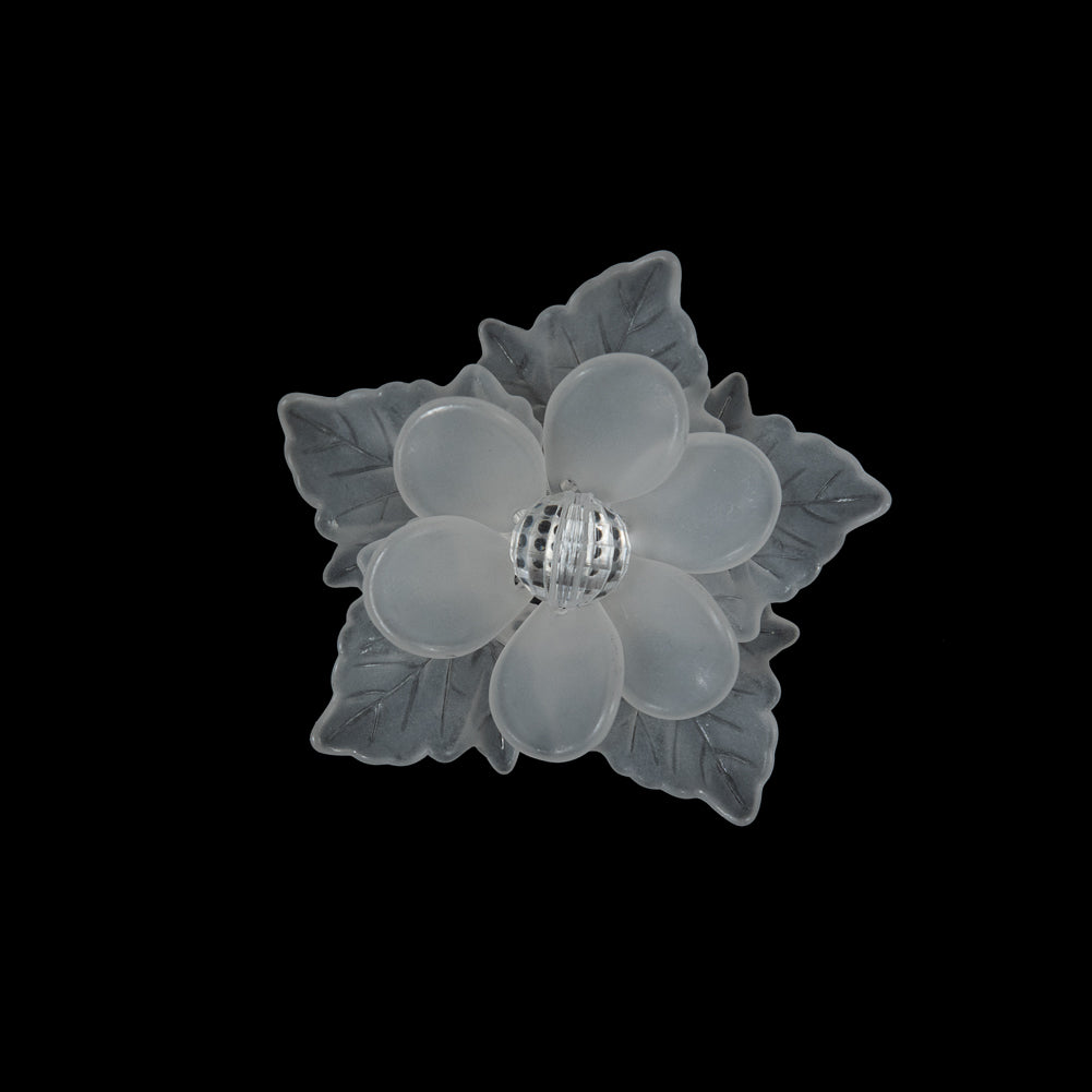 Italian Frosted White 3D Flower Applique with Clear Center Bead - 2"