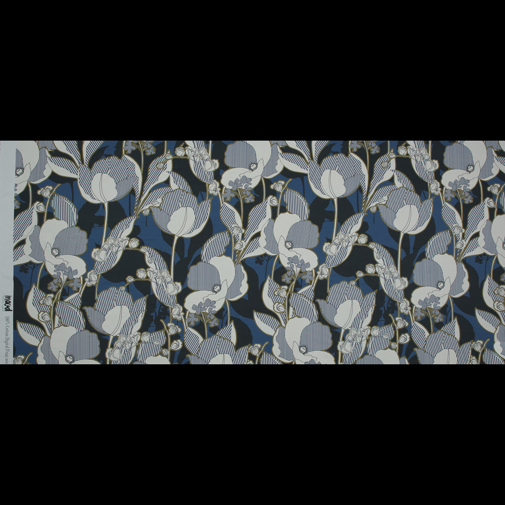 Cotton Poplin - Blue Striped Flowers - Fleurs en Bleu Print - Mood Exclusive Avenable Collection Folded