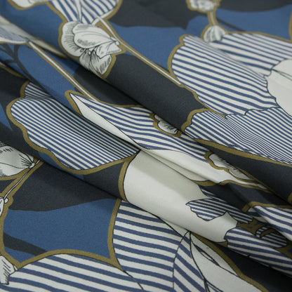 Cotton Poplin - Blue Striped Flowers - Fleurs en Bleu Print - Mood Exclusive Avenable Collection Detail