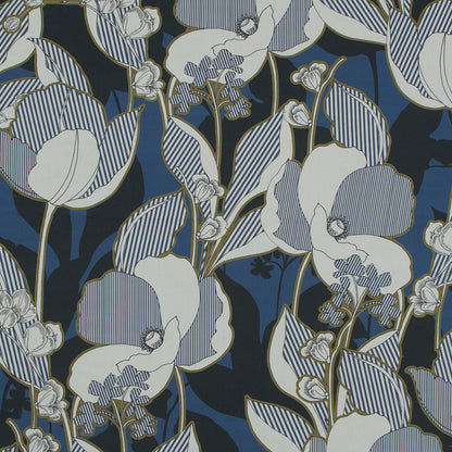 Cotton Poplin - Blue Striped Flowers - Fleurs en Bleu Print - Mood Exclusive Avenable Collection