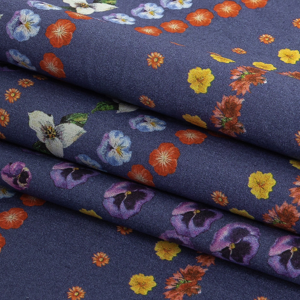 Mood Exclusive Danse des Fleurs Blue Cotton Poplin - Folded