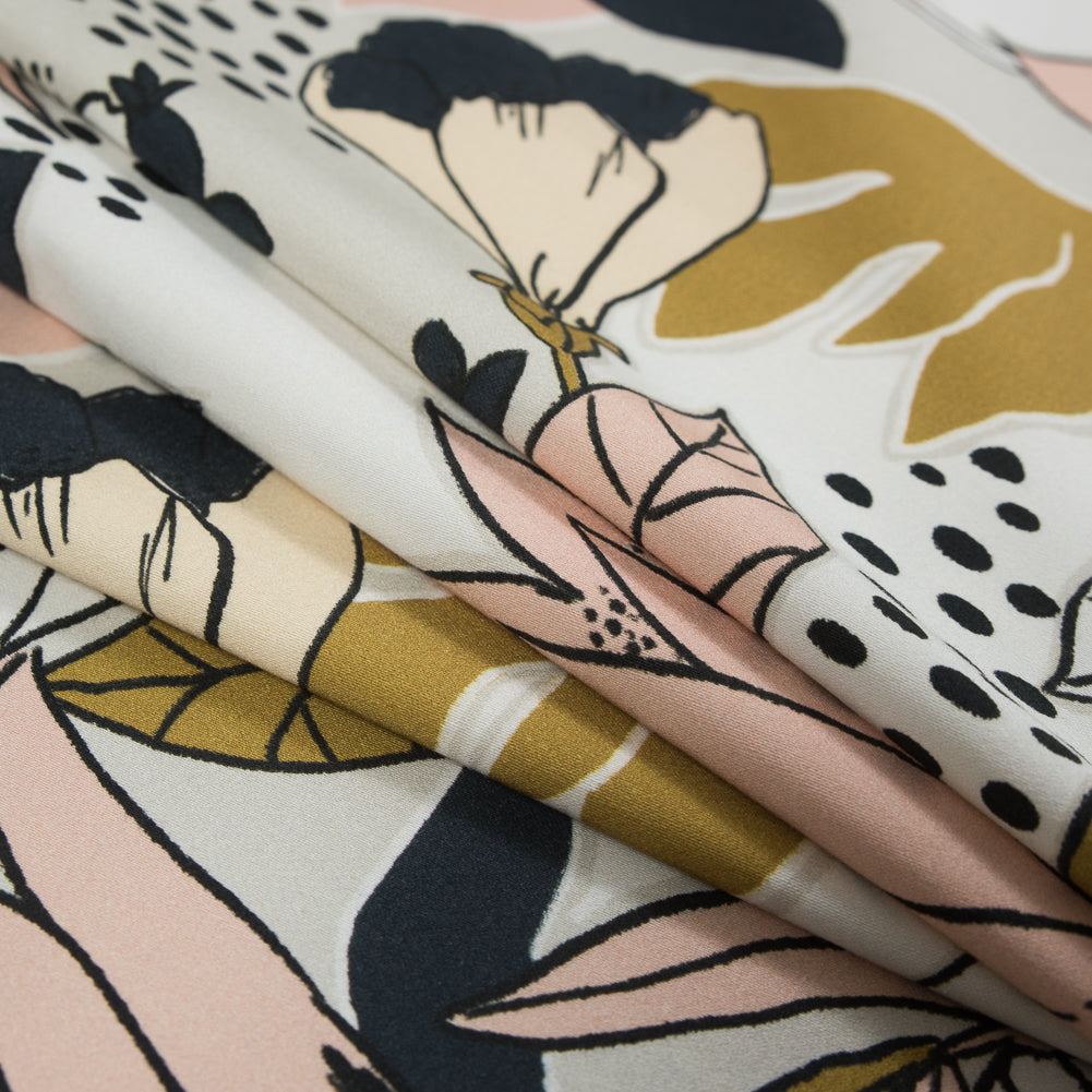 Stretch Cotton Sateen - Peach Parfait Floral - Pushing Up Daisies Print - Mood Exclusive Avenable Collection Detail