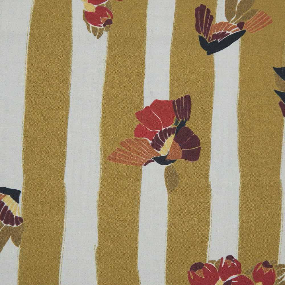 Cotton Poplin - Flowers over Mustard Yellow Stripes - Flores de Vitalidad Print - Mood Exclusive Avenable Collection Full