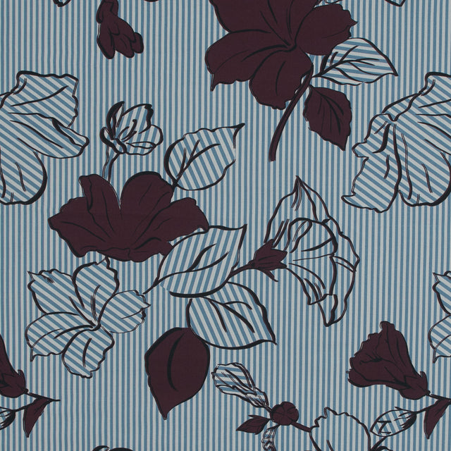 Cotton Poplin - Burgundy Striped Floral - Flores de Alegría Print - Mood Exclusive Avenable Collection