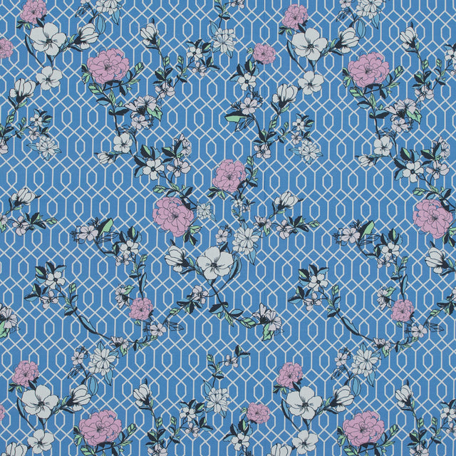Cotton Poplin - Blue Floral and Geometric - La Fortuna de lo Memorable Print - Mood Exclusive Avenable Collection