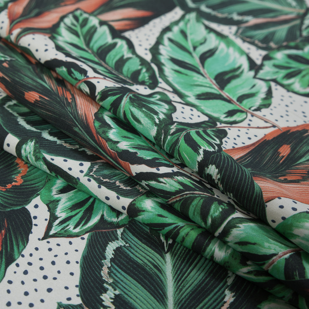 Mood Exclusive Tropical Snowglobe Green and Orange Cotton Poplin - Folded