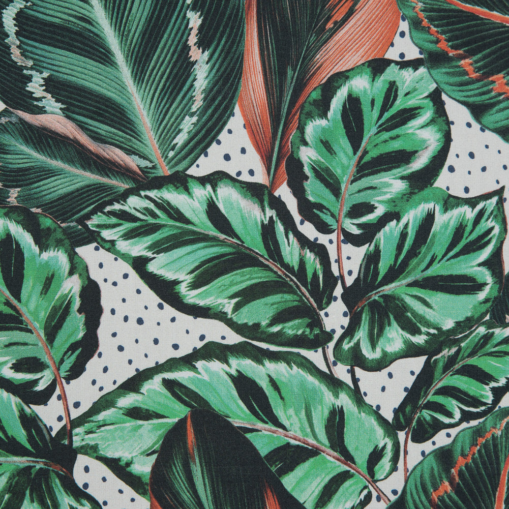 Mood Exclusive Tropical Snowglobe Green and Orange Cotton Poplin - Detail