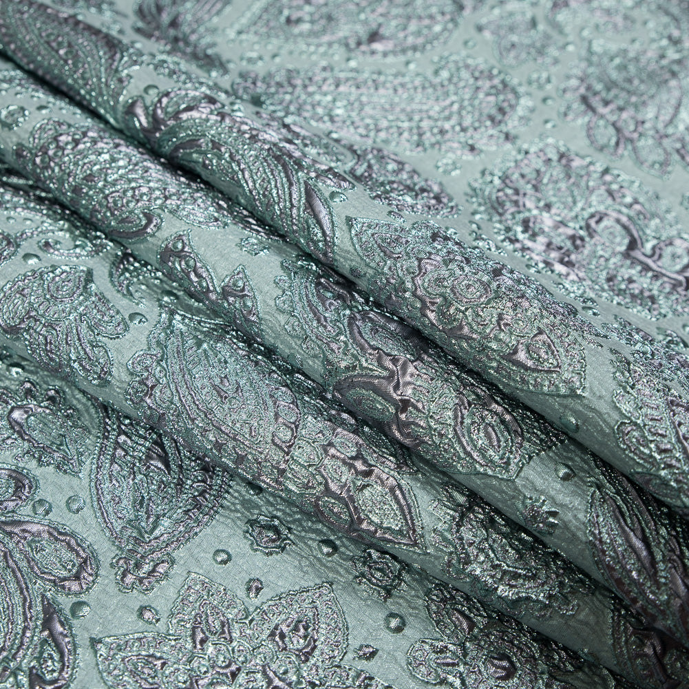Rose Gold and Seafoam Luxury Paisley Metallic Brocade - Detail