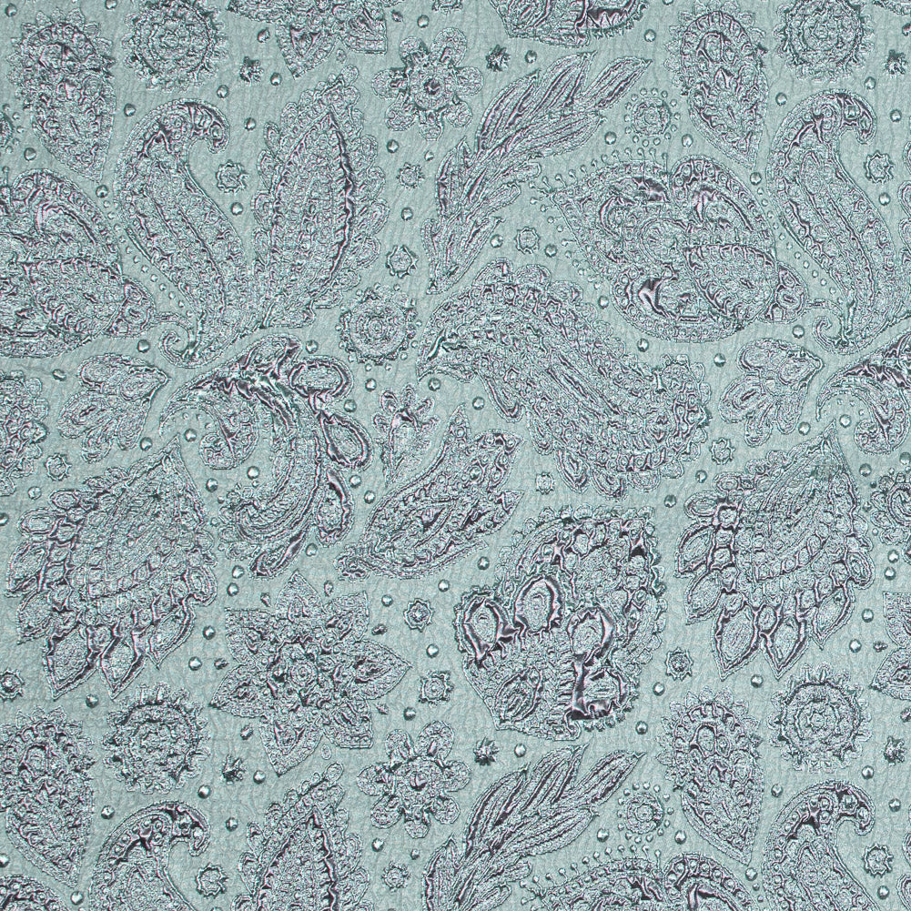 Rose Gold and Seafoam Luxury Paisley Metallic Brocade