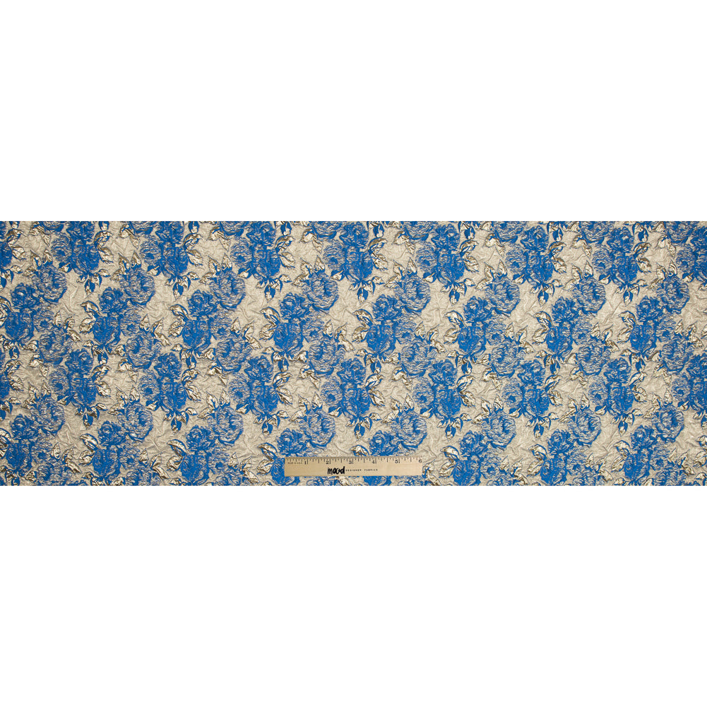 Cobalt Luxury Floral Metallic Brocade Folded