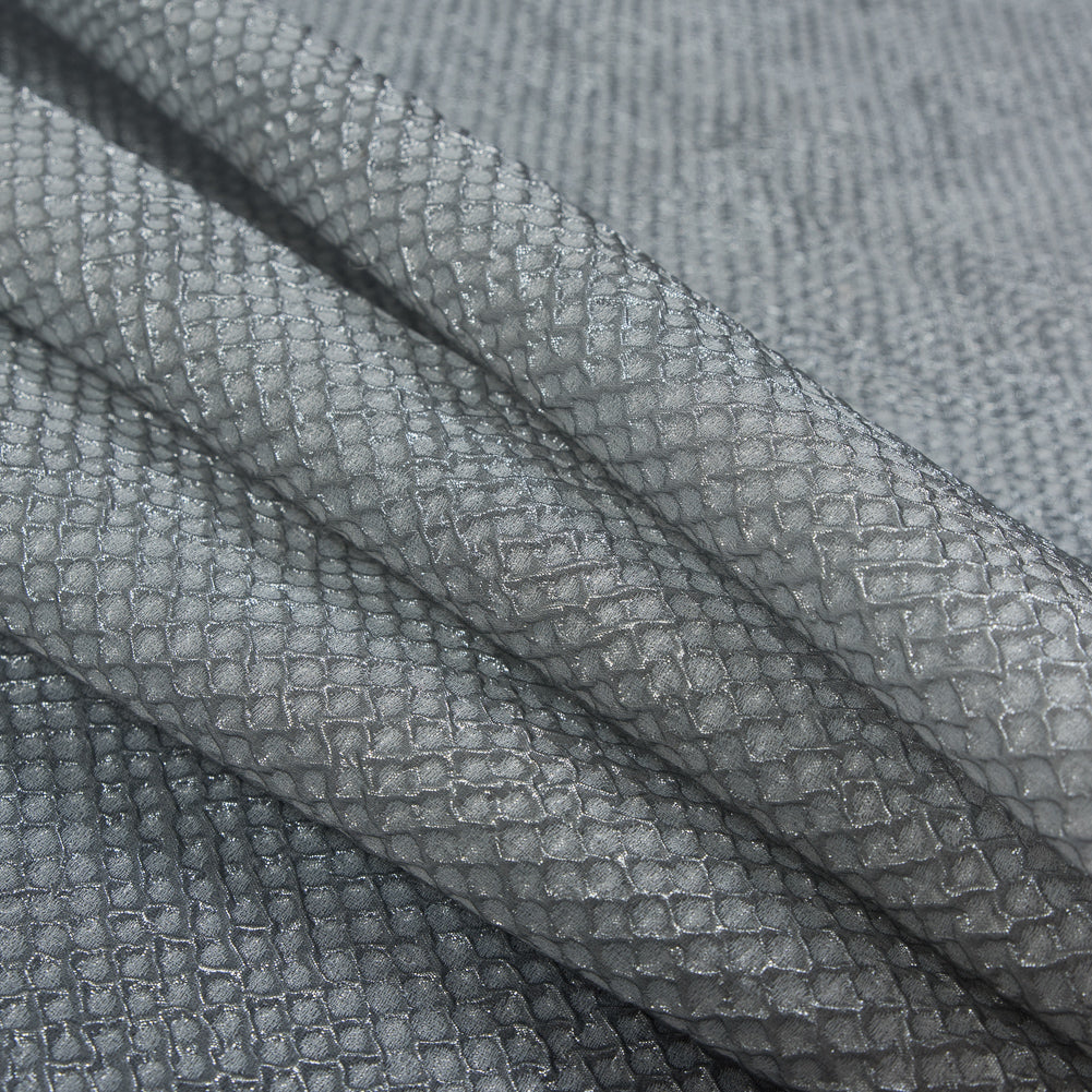 Metallic Transparent Gray Diamond Quilted Brocade - Detail