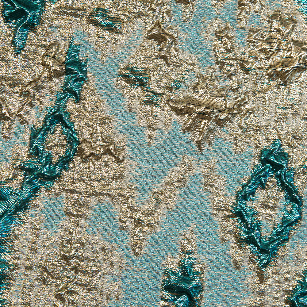 Teal and Gold Luxury Geometric Metallic Brocade - Full