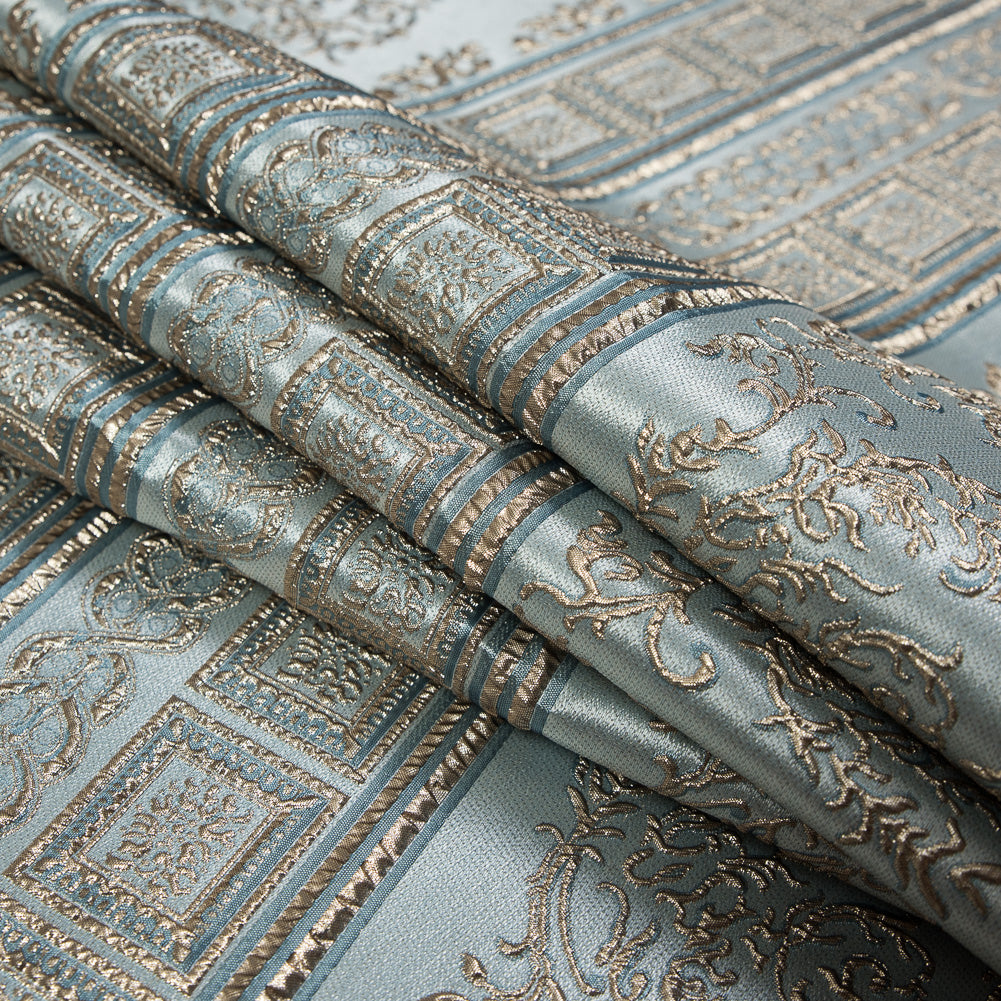 Pale Blue and Gold Luxury Classical Metallic Brocade Detail