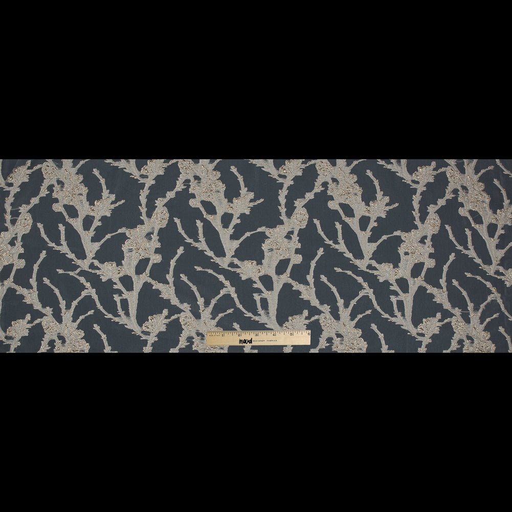 Beige and Metallic Gold Luxury Floral Burnout Brocade - Folded