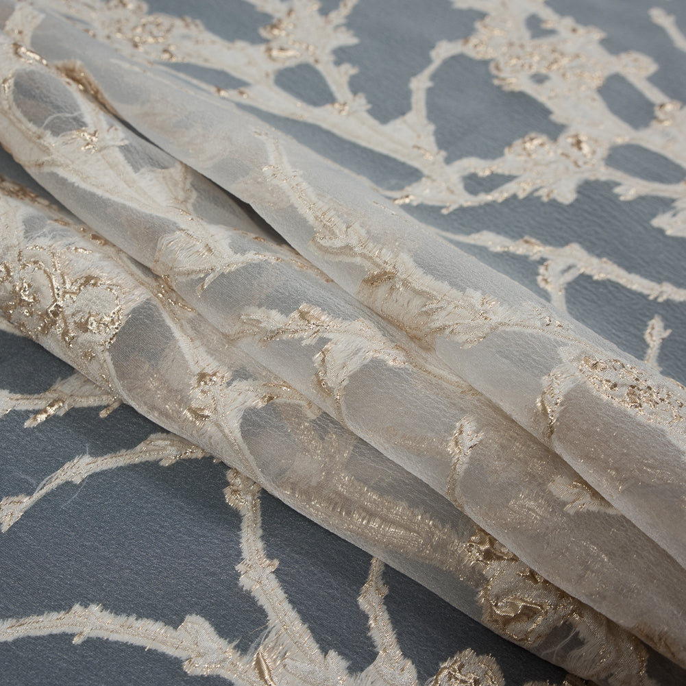 Beige and Metallic Gold Luxury Floral Burnout Brocade - Detail