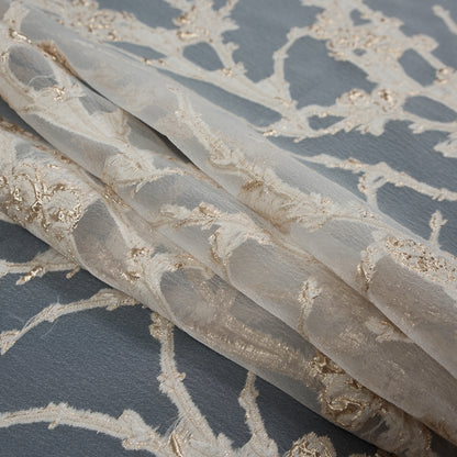 Beige and Metallic Gold Luxury Floral Burnout Brocade - Detail