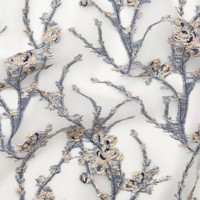 Navy and Metallic Gold Luxury Floral Burnout Brocade