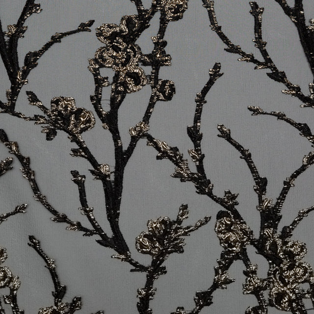 Black and Metallic Gold Luxury Floral Burnout Brocade