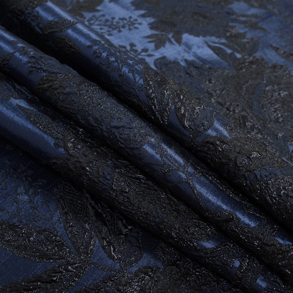 Blue and Black Luxury Floral Metallic Brocade - Detail
