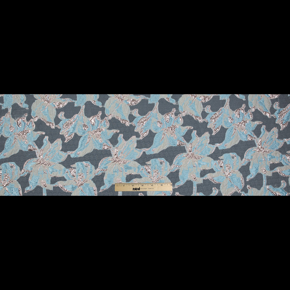 Aqua and Metallic Rose Gold Luxury Floral Burnout Brocade Folded