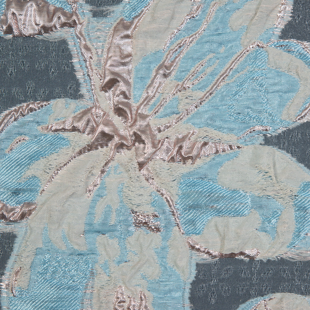 Aqua and Metallic Rose Gold Luxury Floral Burnout Brocade Full