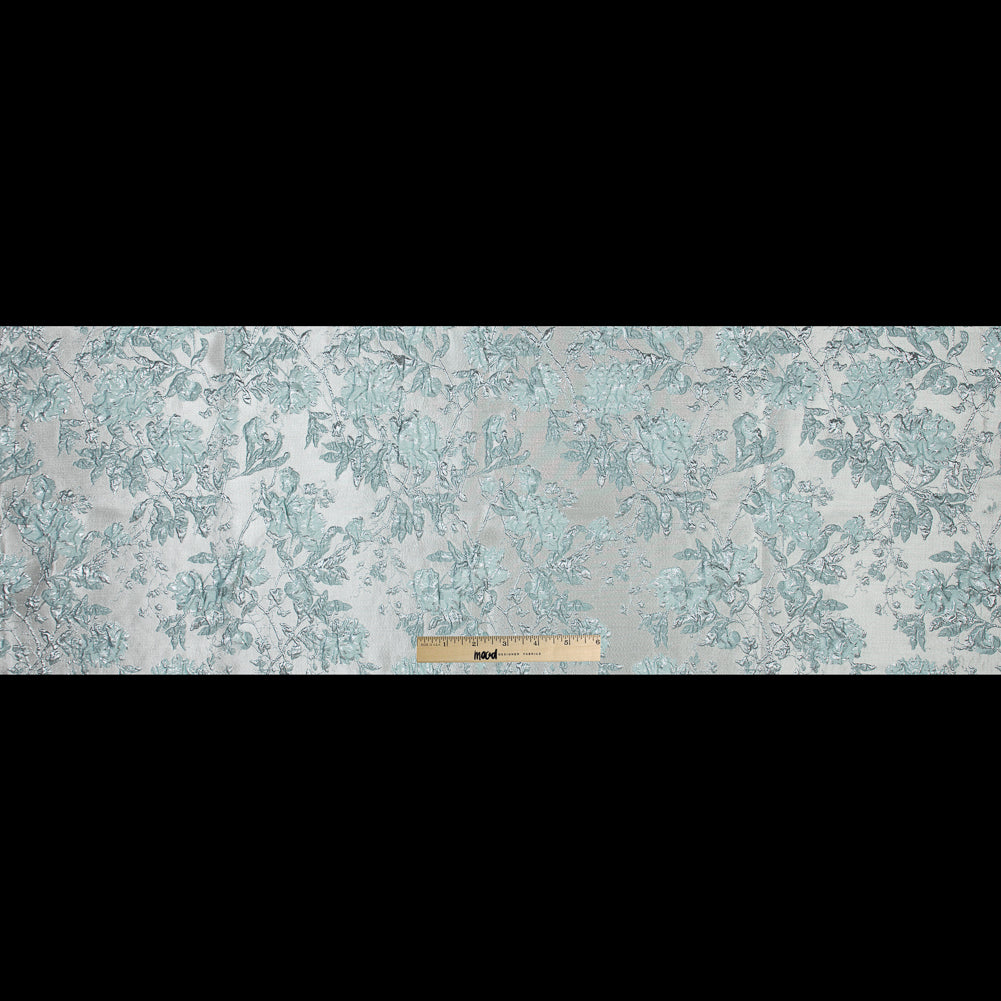 Pale Gold and Seafoam Blue Luxury Floral Metallic Brocade - Full