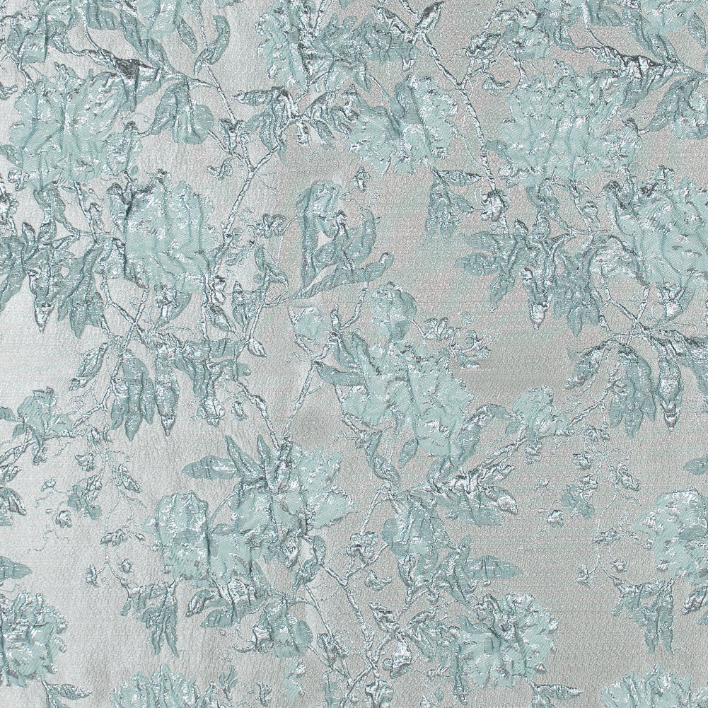 Pale Gold and Seafoam Blue Luxury Floral Metallic Brocade