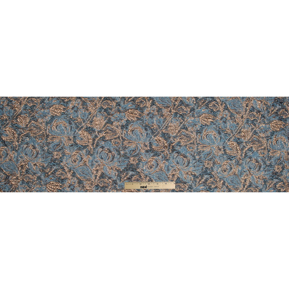 Blue and Gold Luxury Abstract Metallic Brocade - Folded