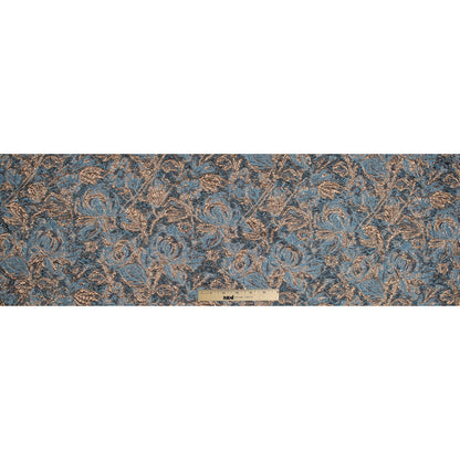 Blue and Gold Luxury Abstract Metallic Brocade - Folded