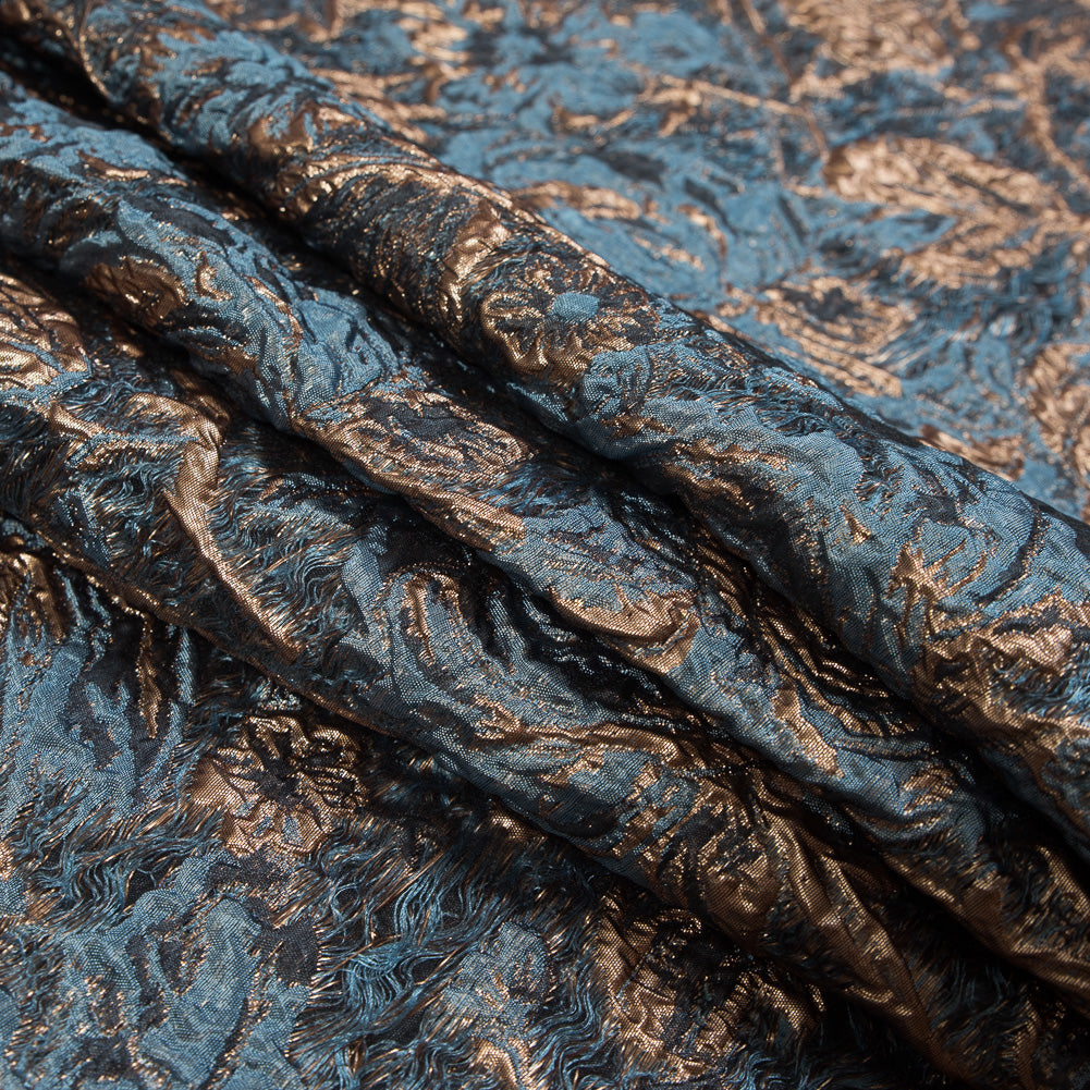 Blue and Gold Luxury Abstract Metallic Brocade - Detail