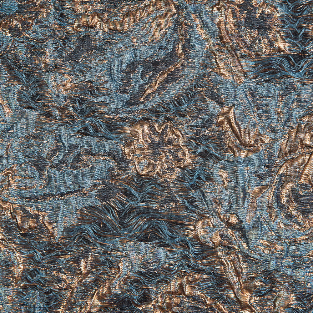 Blue and Gold Luxury Abstract Metallic Brocade - Full